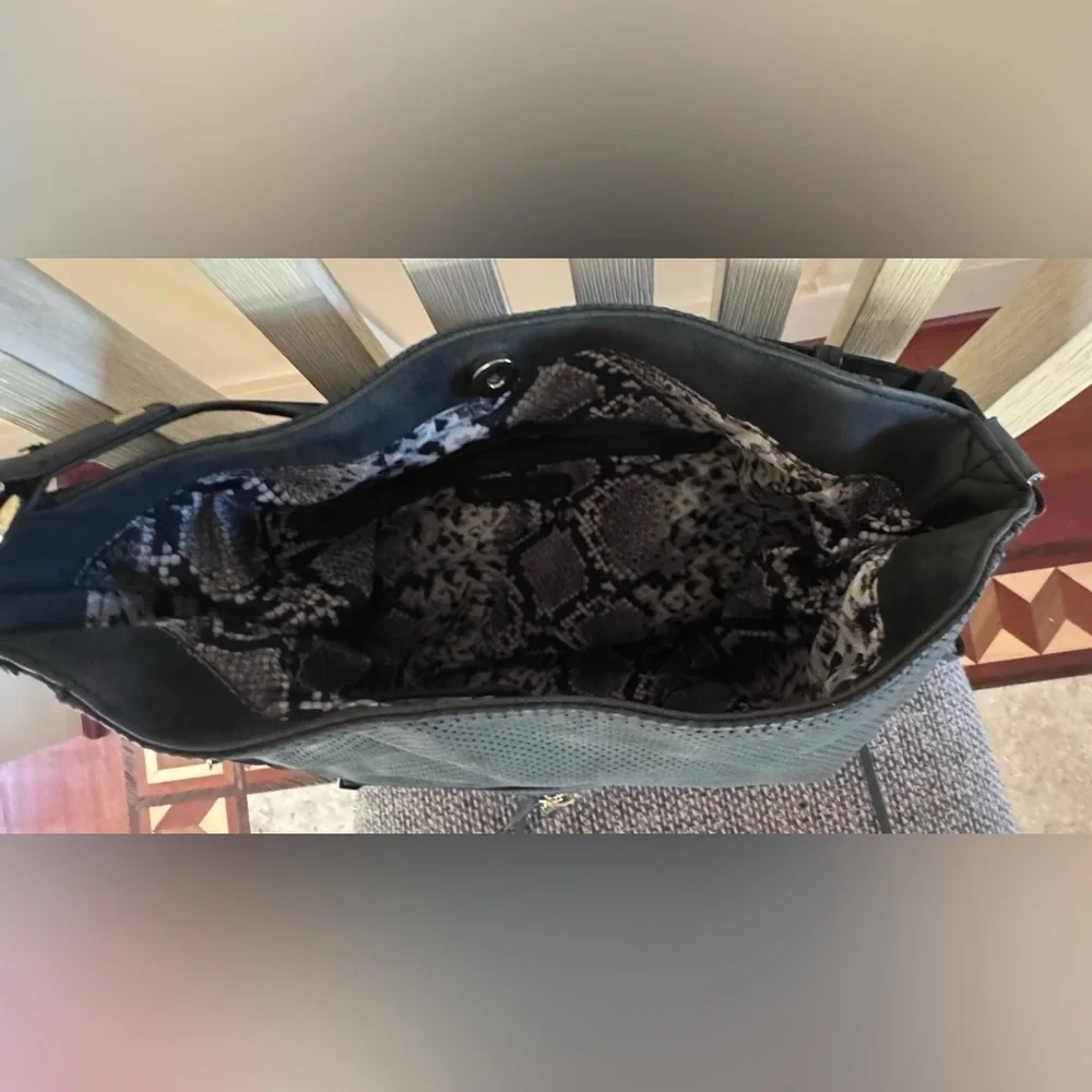Nicole Miller New York Classic Black Hobo Bag with Gold Accents
